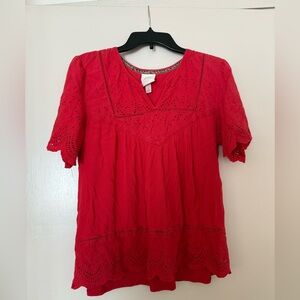 Knox Rose Vivid Red Floral Embroidered Blouse